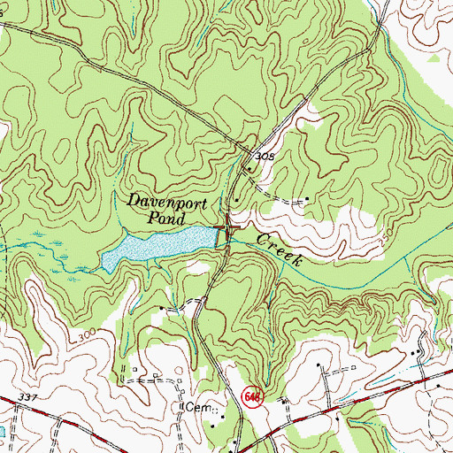 Topographic Map of Davenports Pond Dam, VA