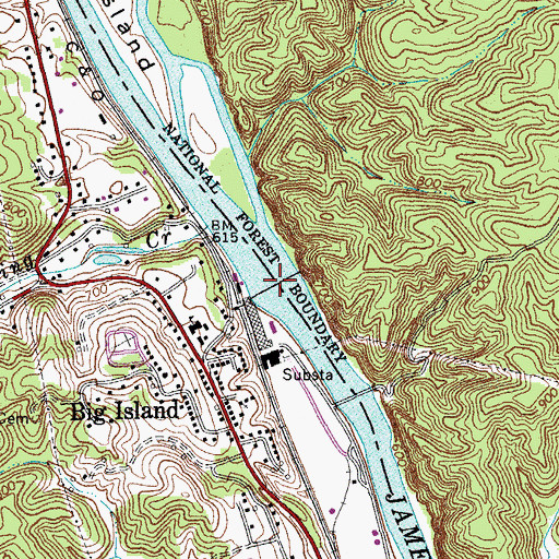 Topographic Map of Big Island Dam, VA