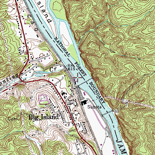 Topographic Map of Big Island Reservoir, VA