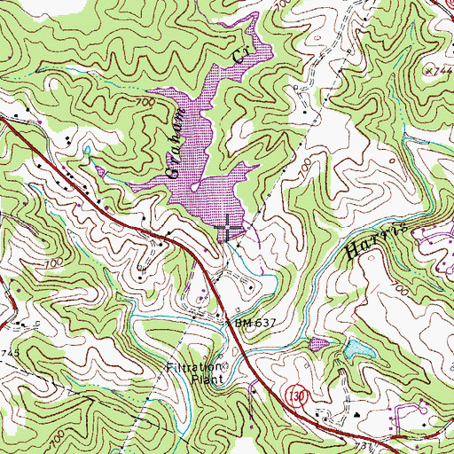 Topographic Map of Elon Water Works Dam, VA