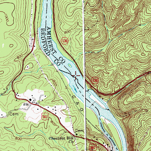 Topographic Map of Bedford Municipal Lake, VA