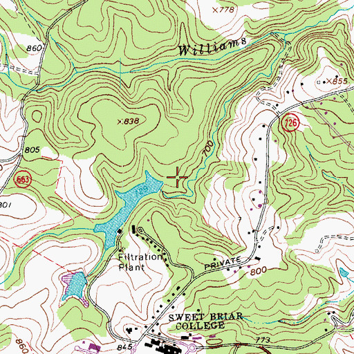 Topographic Map of Sweetbriar College Lower Dam, VA