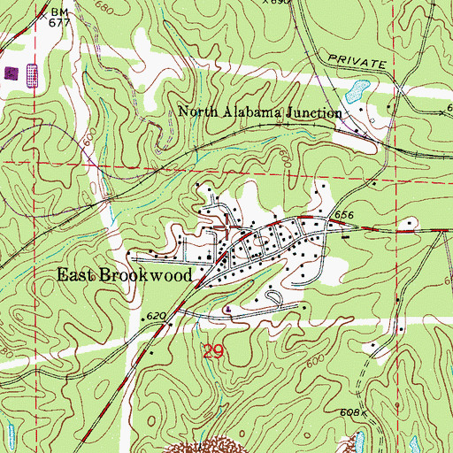 Topographic Map of East Brookwood Free Will Baptist Church, AL