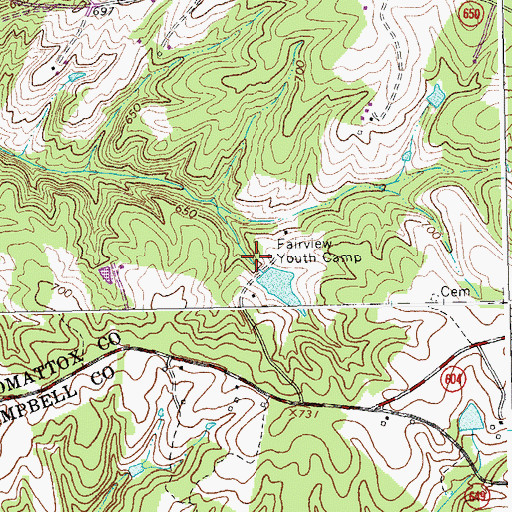 Topographic Map of Fairview Youth Camp Dam, VA