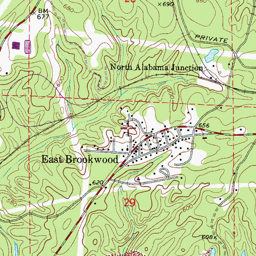 Topographic Map of East Brookwood Missionary Baptist Church, AL