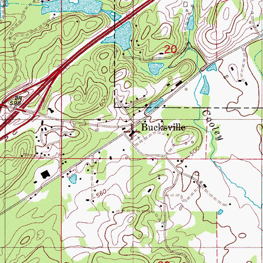 Topographic Map of First Baptist Church of Bucksville, AL