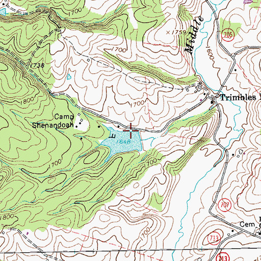 Topographic Map of Camp Shenandoah Dam, VA