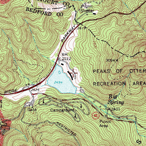 Topographic Map of Peaks of Otter Dam, VA