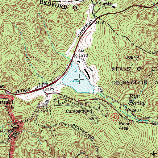 Topographic Map of Peaks of Otter Lake, VA