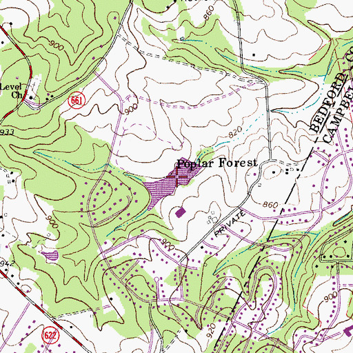 Topographic Map of Poplar Forest Lake, VA
