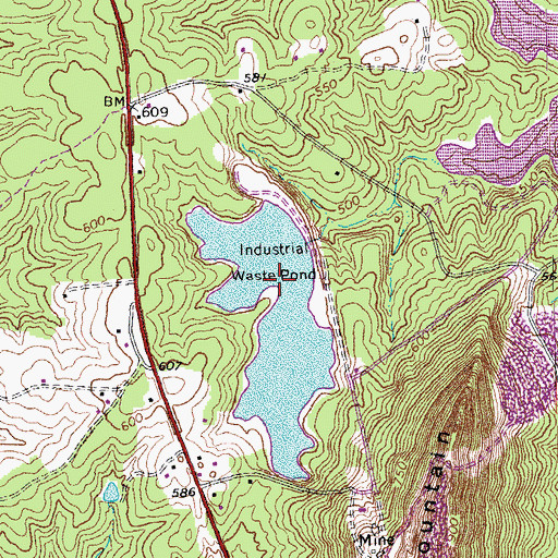 Topographic Map of Kyanite Mine Waste Dam Number One, VA