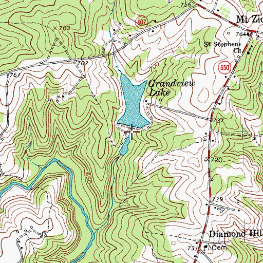 Topographic Map of Grandview Lake Dam, VA