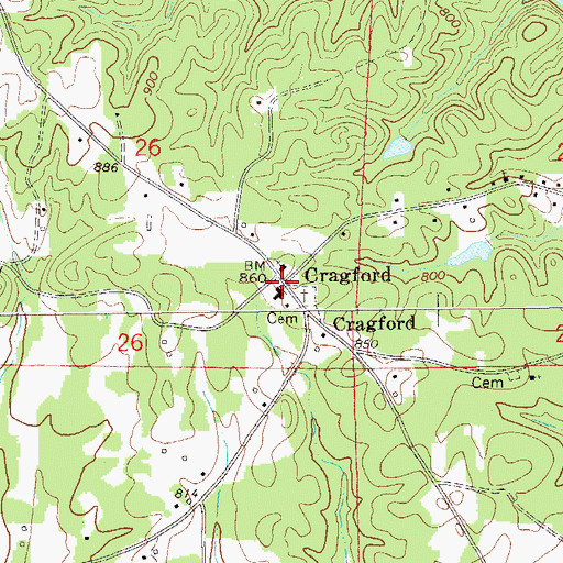 Topographic Map of Cragford Junior High School (historical), AL