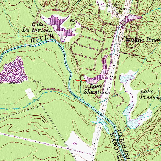 Topographic Map of Caroline Pines Dam, VA