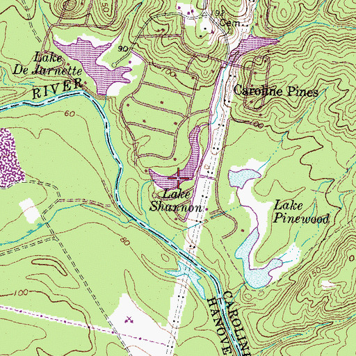 Topographic Map of Caroline Pines Lake, VA