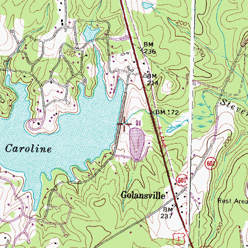 Topographic Map of Lake Caroline Dam, VA