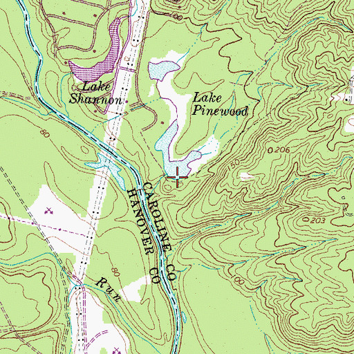 Topographic Map of Lake Pinewood Dam, VA