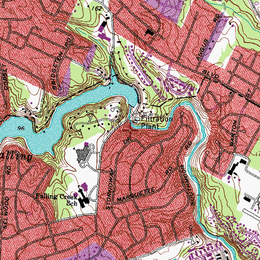 Topographic Map of Falling Creek Filtration Plant Dam, VA
