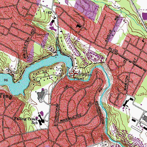 Topographic Map of Falling Creek Reservoir, VA