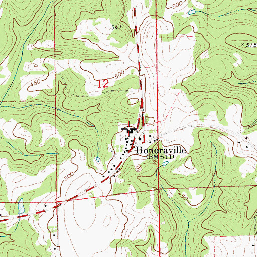 Topographic Map of Honoraville Junior High School, AL