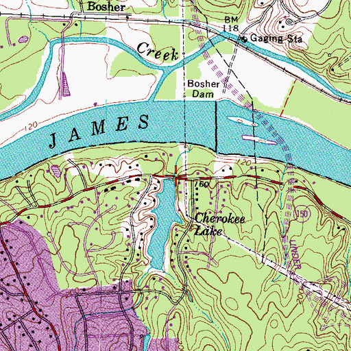Topographic Map of Lake Cherokee Dam, VA