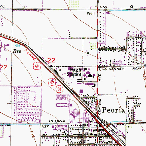 Topographic Map of Peoria High School, AZ