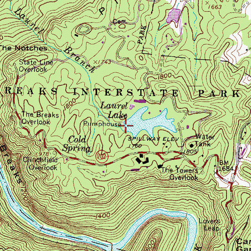 Topographic Map of Laurel Lake Dam, VA