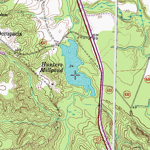 Topographic Map of Hunters Mill Dam, VA