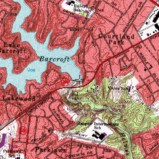 Topographic Map of Lake Barcroft Dam, VA