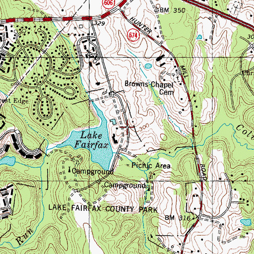 Topographic Map of Lake Fairfax Dam, VA