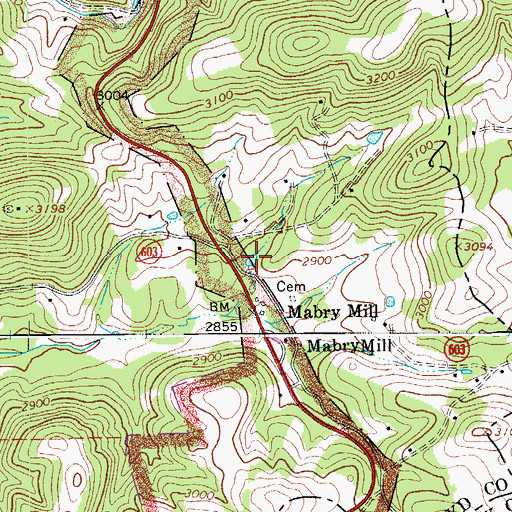 Topographic Map of Mabry Mill Pond, VA