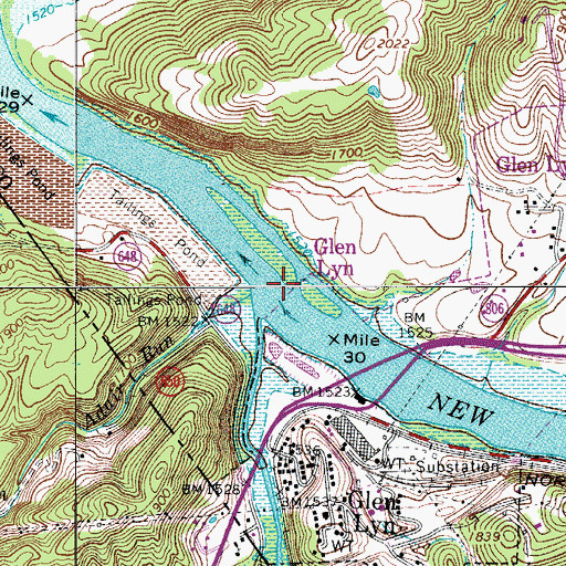 Topographic Map of Glen Lyn Bottom Ash Dikes Dam, VA