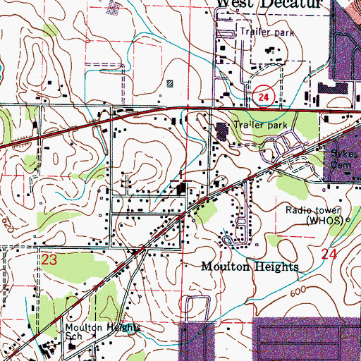 Topographic Map of Moulton Heights Junior High School, AL