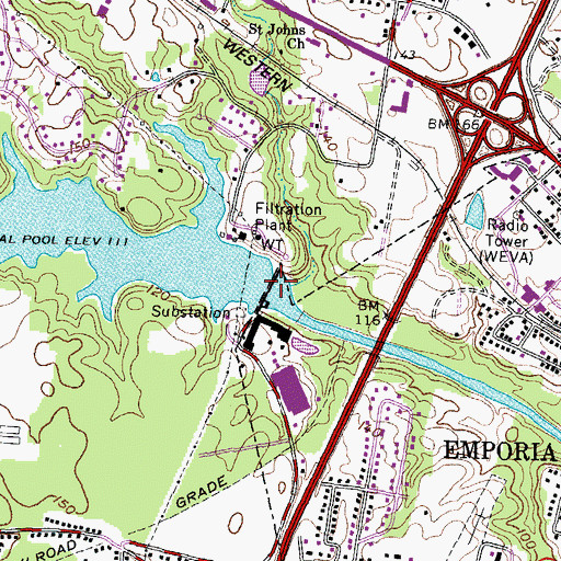 Topographic Map of Emporia Dam, VA