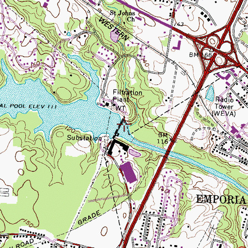 Topographic Map of Emporia Lake, VA