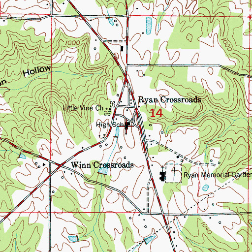 Topographic Map of Ryan High School, AL