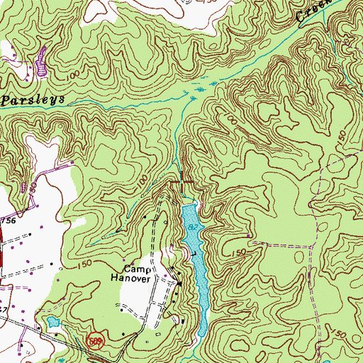 Topographic Map of Camp Hanover Lake, VA