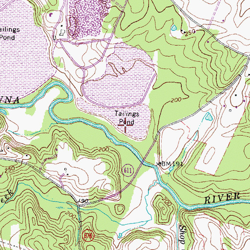 Topographic Map of The Feldspar Corporation Dam Number Two, VA