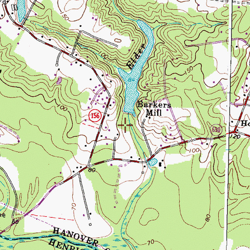 Topographic Map of Barkers Millpond, VA