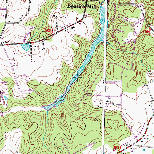 Topographic Map of Beaties Millpond, VA