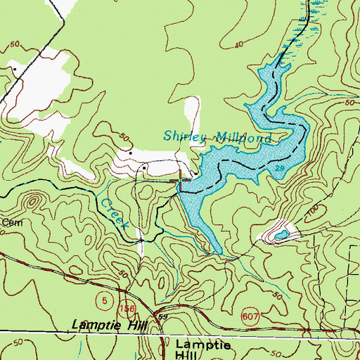 Topographic Map of Shirley Mill Dam, VA
