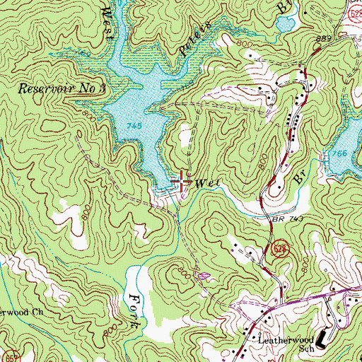 Topographic Map of Leatherwood Creek Number Three Dam, VA