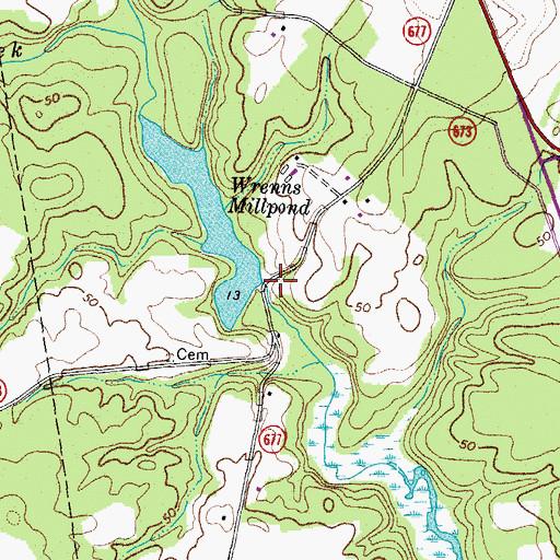 Topographic Map of Wrenns Dam, VA
