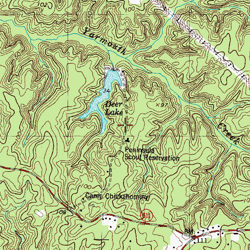 Topographic Map of Camp Chickahominy Lake Dam, VA