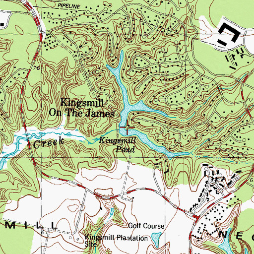 Topographic Map of Kingsmill Dam, VA