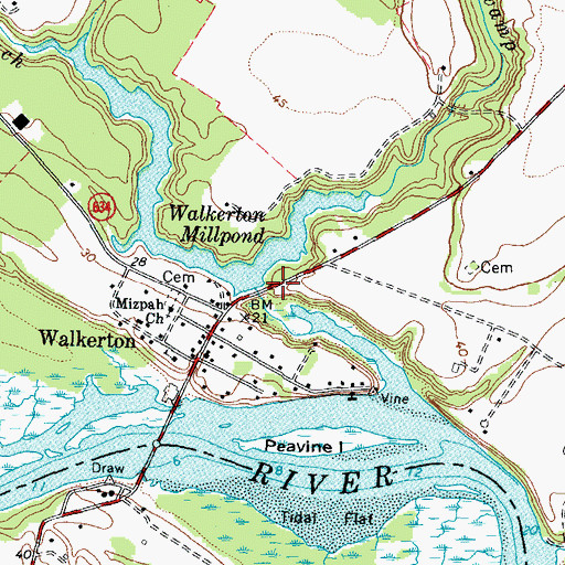 Topographic Map of Walkerton Mill Dam, VA