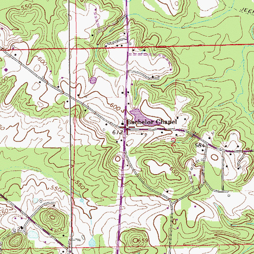 Topographic Map of Bachelors Chapel, AL