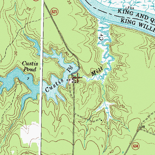 Topographic Map of Custis Dam, VA