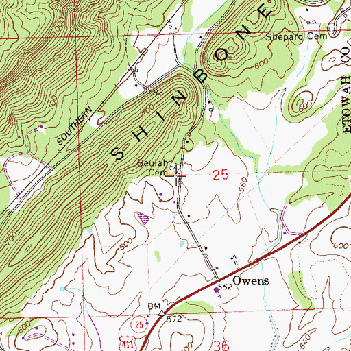 Topographic Map of Buelah Baptist Church (historical), AL