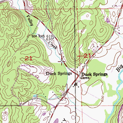 Topographic Map of Burns Mill (historical), AL